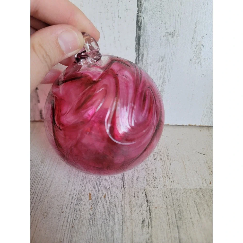 Maroon swirl art glass ball ornament vintage Xmas unique home decor figure